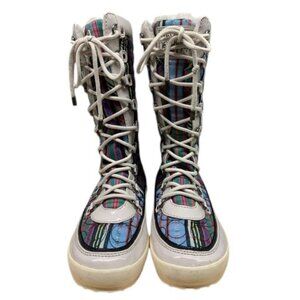 Coach Peggey Snow Boots‎ Womens 6.5B Plaid Logo Multi Color Winter Lace Up